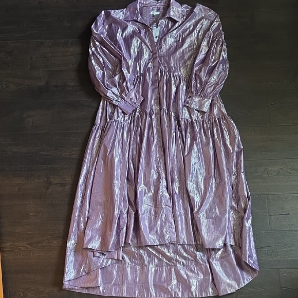 Anthropologie- Pilcro Shimmery Lilac Button-Front Tiered Dress - Picture 6 of 16